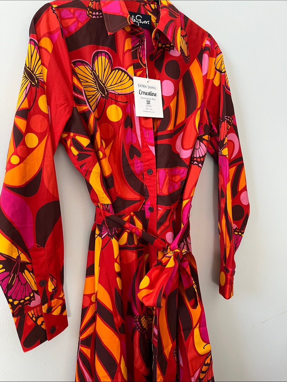 Lesley Evers ERNESTINE dress Serendipity Red button down collared midi dress - Picture 7 of 9